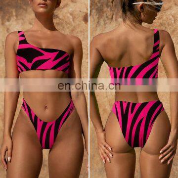 High Waist Sports Swimwear Bikini Neon Green Swimsuit Female Bathers One Shoulder Sexy Women Biquini Bathing Suit