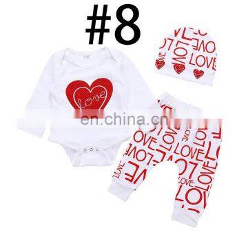 Valentine Day 2019 Baby Rompers Outfits & Kids Love Letter Full Print Pants & Hat 3pc Set photo-2