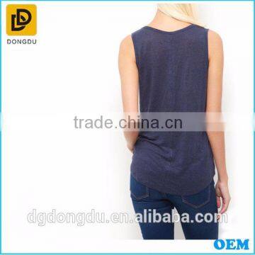 New Navy Linen Seam Front Women Vest Fashion Tops