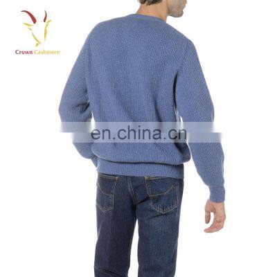 Ribbed Crew Neck Cashmere Pullover Men Knitwear Sweater photo-2