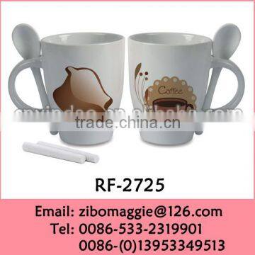 2016 Popular Custom Print White Ceramic Coffee Mugs With Spoon for Chalk Mugs photo-3