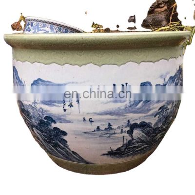 Classical chinese blue and white ceramic hand painted garden flower plant pots wholesale