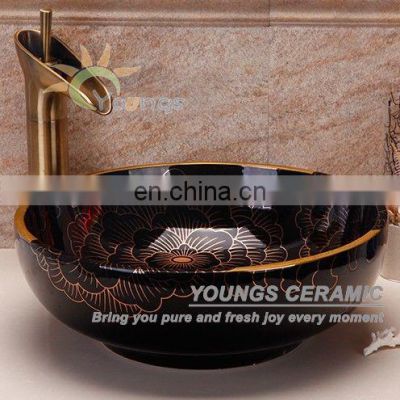 Art Jingdezhen Black Ceramic Bowls Basins For Bathroom