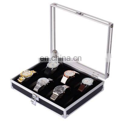 Manufacturer wholesale clear 10 slots aluminum wrist watch display box storage