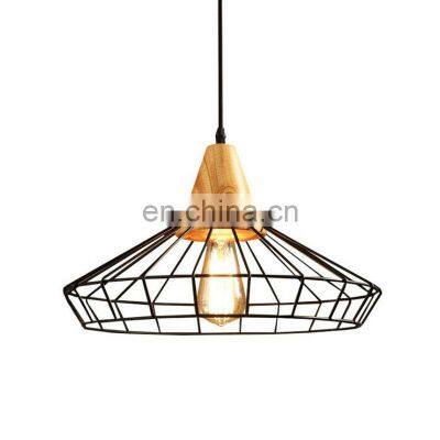 Hot Sale Wooden Base Retro Style Iron Lampshade Led Ceiling Chandeliers Lighting Ceiling Pendant Light Indoor Lighting photo-3