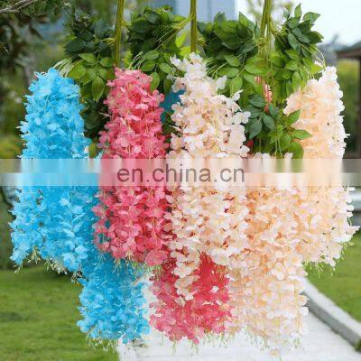 Amazon Custom Silk Vine 12 Colors 110 Cm Long Artificial Wisteria Flower Plastic Wall Hanging Rattan For Wedding Decoration