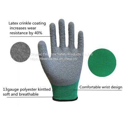 13Gauge Polyester Liner 3/4 Crinkle Latex Dipped Gloves Latex Coated Work Gloves Latex Half Coated Gloves photo-4
