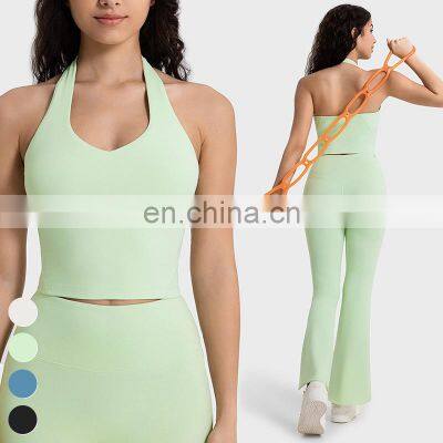 Ladies Breathable Clothes Custom Running Wear Sexy High Support Yoga Halter Tops Bra Women Sports Tank Top With Padded