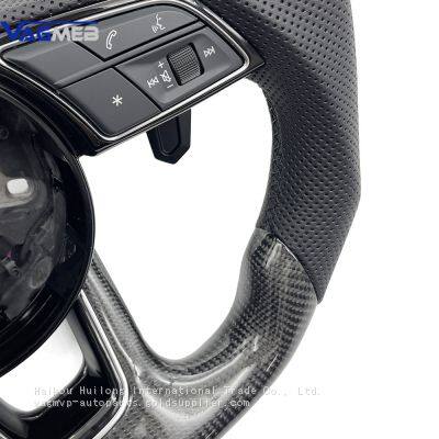 For Audi A4 B9 Black Lable Carbon Fiber Perforated Leather Black Stitching Steering Wheel With S /RS Logo Accessories photo-3