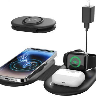 3 in 1 Magnetic Wireless Charger for Multiple Devices for Smartwatch Phone and Earbuds Foldable  Wireless charging station