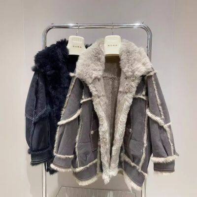 New imported rabbit fur one-piece coat for women, mid-length winter Korean version, loose and slimming fur coat