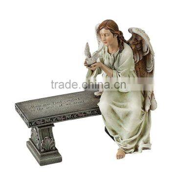 Inspirational Seated Memorial Angel with Peace Dove Statue