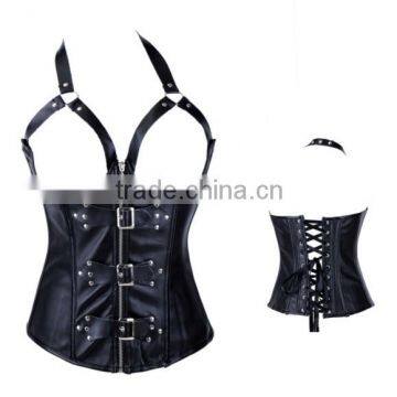 GOTHIC BLACK COLOR FAUX LEATHER CORSET STEAMPUNK GOTH