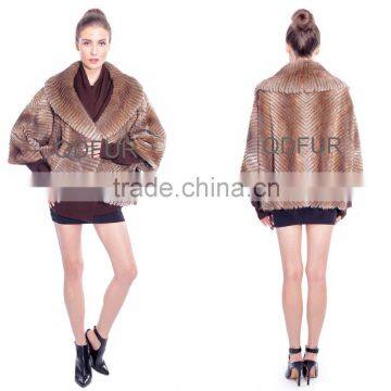 QD80148 Woman Winter Genuine Knitted Muscrat Fur Fashion Shawl Poncho Pattern