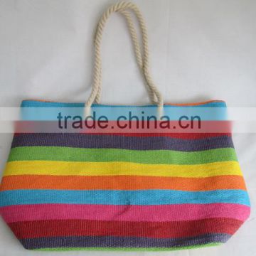 color striped patten paper straw beach bag