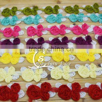 Sequin Chiffon Flower with Silver Leaf - Fabric Flowers For Baby Hair Accessories Hat Decoration