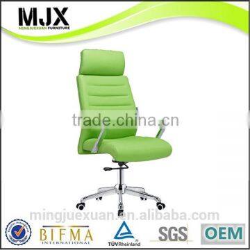 MJX High Quality Green PU Leather High Back Office Chair Boss Executive Chair With Metal Base Wooden Armrest