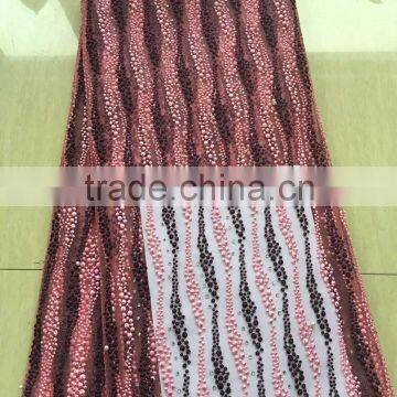 2016 Hot selling High quality african tulle lace fabric with beaded.Wholesale french lace fabric