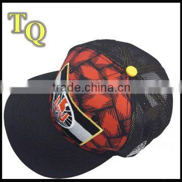 high quality custom 6 panel embroidered logo flat brim mesh caps