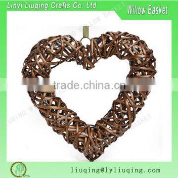 Brown willow heart Hanging Wicker Heart for Wedding Party Decoration with Gingham Ribbon