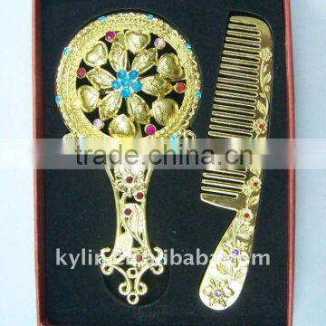 metal handle comstic mirror with comb set