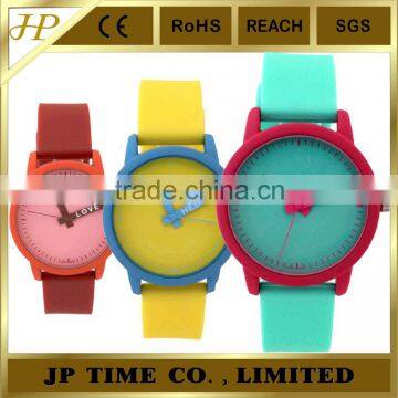 shiny candy color watch with rubber color stainless steel case back Japan movement