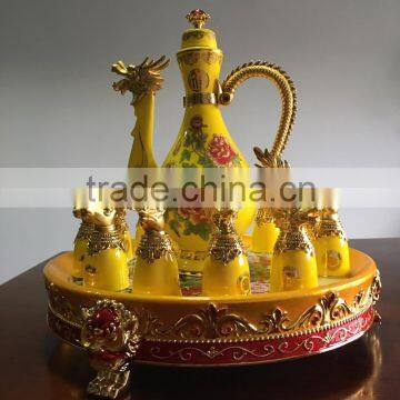 Hot sale yellow Ceramic bone China wine cup with dragon pot suit