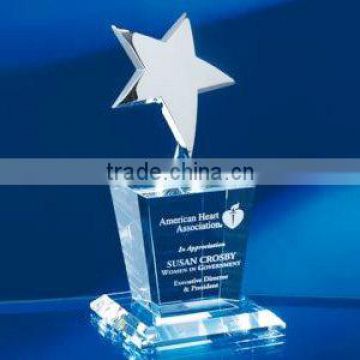 Metal Star With Clear Optical Crystal Base Trophy prize