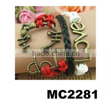 fashion cheap handmade braided leather rope charm bracelet jewelry