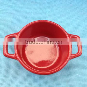 YT red ceramic soup bowl with handle