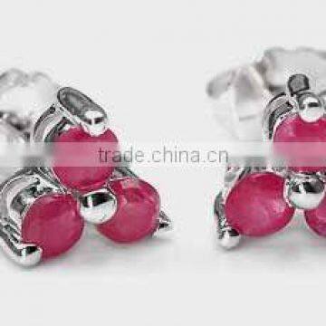 1.00ctw Genuine Ruby Round .925 Sterling Silver Stud Earrings