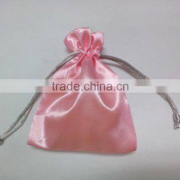 pink drawstring satin candy bag with logo