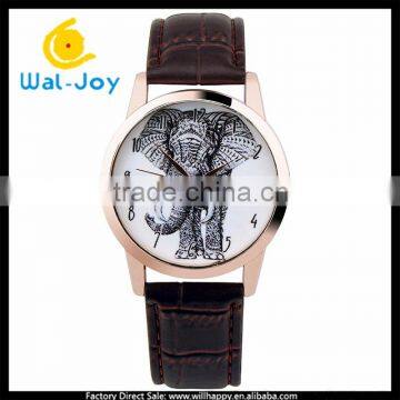 WJ-5390 latest factory direct stainless steel back elephant face leather strap women watch