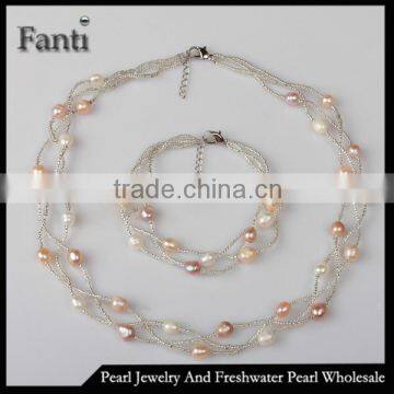 Alibaba bijoux natural pearl beaded necklace bracelet set in bulk