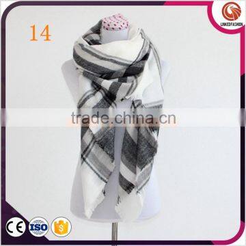 Plaid Blanket Scarf Oversized Tartan Scarfs Winter Warm Scarves Black White Checkered Scarf photo-2