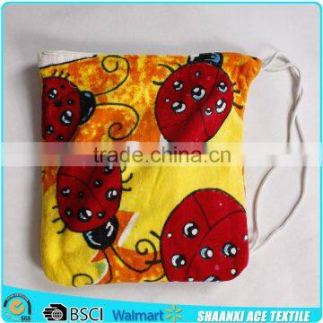 Cute design ladybird printed kids towel bag with pure cotton material