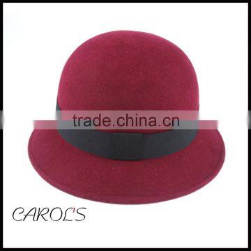 foldable Elegant ribbon bowknot bucket felt cloche hats for girls