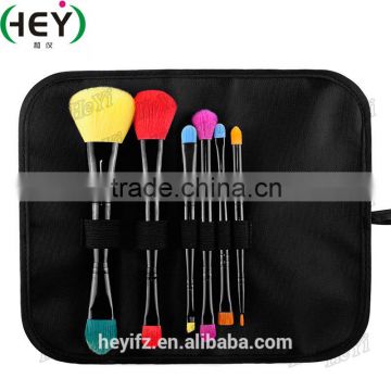 Hot Selling Sharp Color 6PC Vegan Colorful Hair Double-ended Makeup Brush Set With Pouch