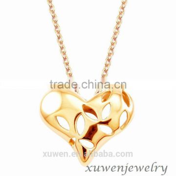 gold plated stainless steel solid heart pendant necklace