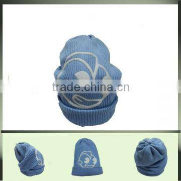 Rib knitted cap with flocking printing wl-0136