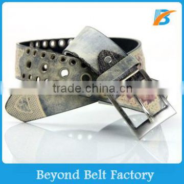 Men's Fashion Print Leather Grommets Belt