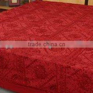 Indian mirror embroidered Bedspread beautiful decorative embroidery with REAL MIRROR WORK