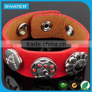 Snap Button Jewelry Red PU Leather Bracelet