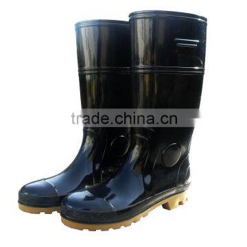 Black PVC Safety boots rain boots gumboots with steel toe cap and steel plate mid-sole