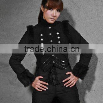 Black Womens Military Coat Jacket Black Tailcoat Gothic VTG Steampunk photo-3
