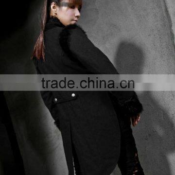 Black Womens Military Coat Jacket Black Tailcoat Gothic VTG Steampunk photo-4