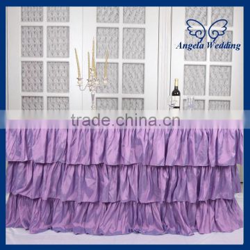 SK002J New arrival Custom made 6ft rectangle taffeta ruffled purple ruffled wedding steps in table skirting