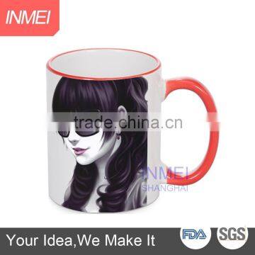 red color rim and handle mug sublimation 11oz