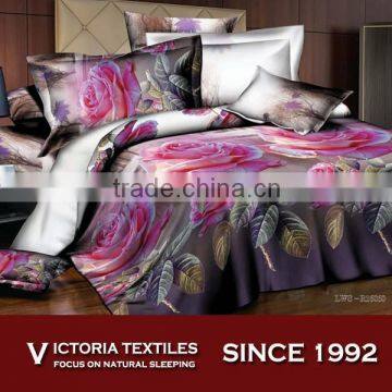 purple flower double bed set duvet cover with two frilled pillowcases 3d print