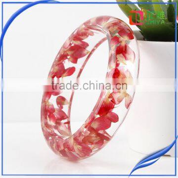 2016 Handmade High-bright Pressed Rose Flower Petal Resin Bangle for Women photo-2